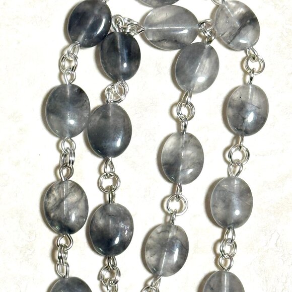 Genuine Grey Tourmalinated Quartz Short Necklace,Gemstone & Cat Person Paw Print - Picture 8 of 14